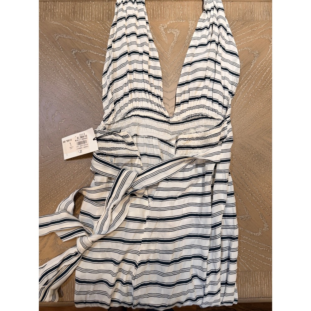 Faithfull The Brand Cannes Jumpsuit Ivory Striped Halter Neck Wide Leg FF846-AMS